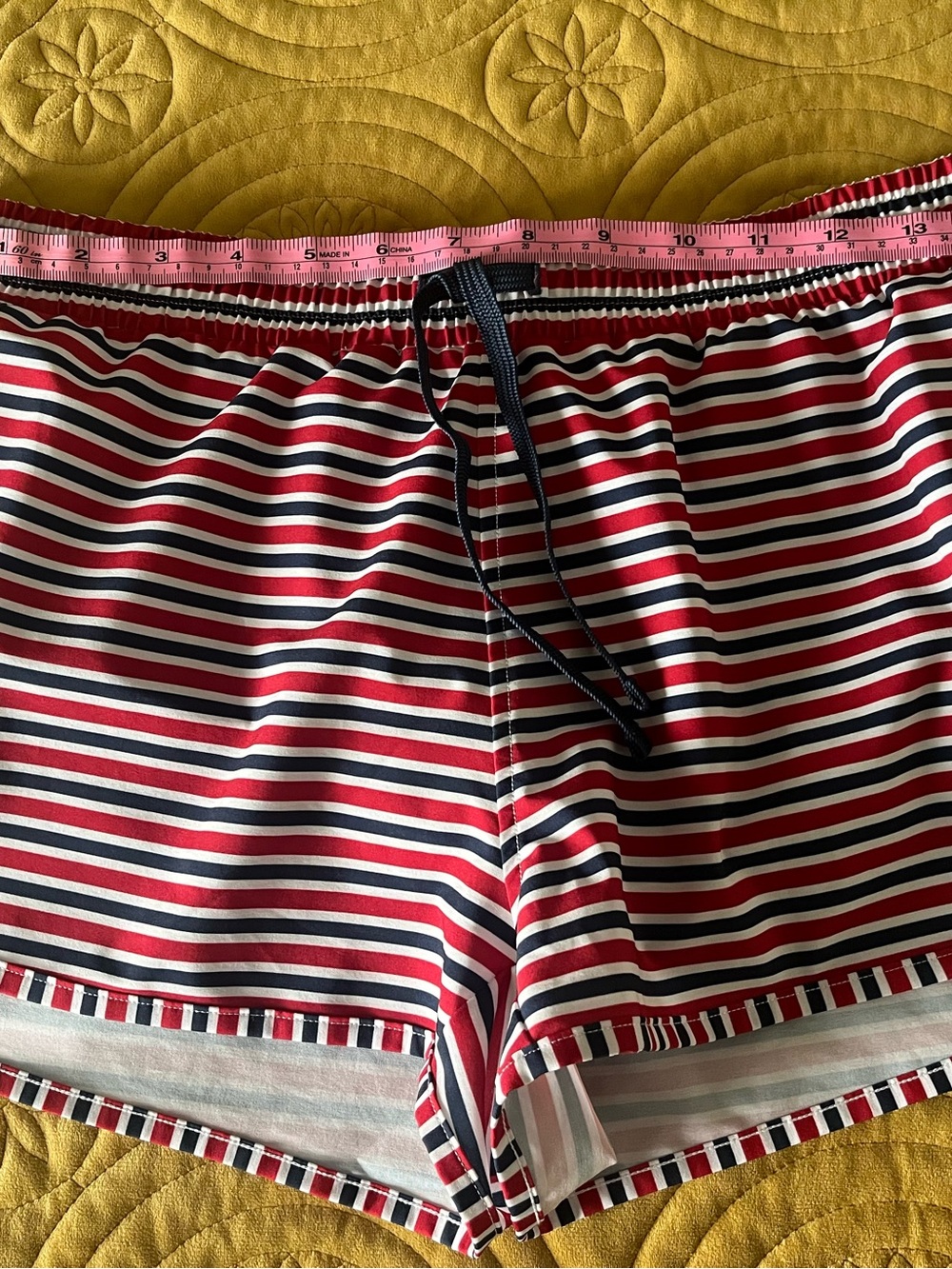 Men's Red, Navy & White Striped Swim Trunks with Drawcord